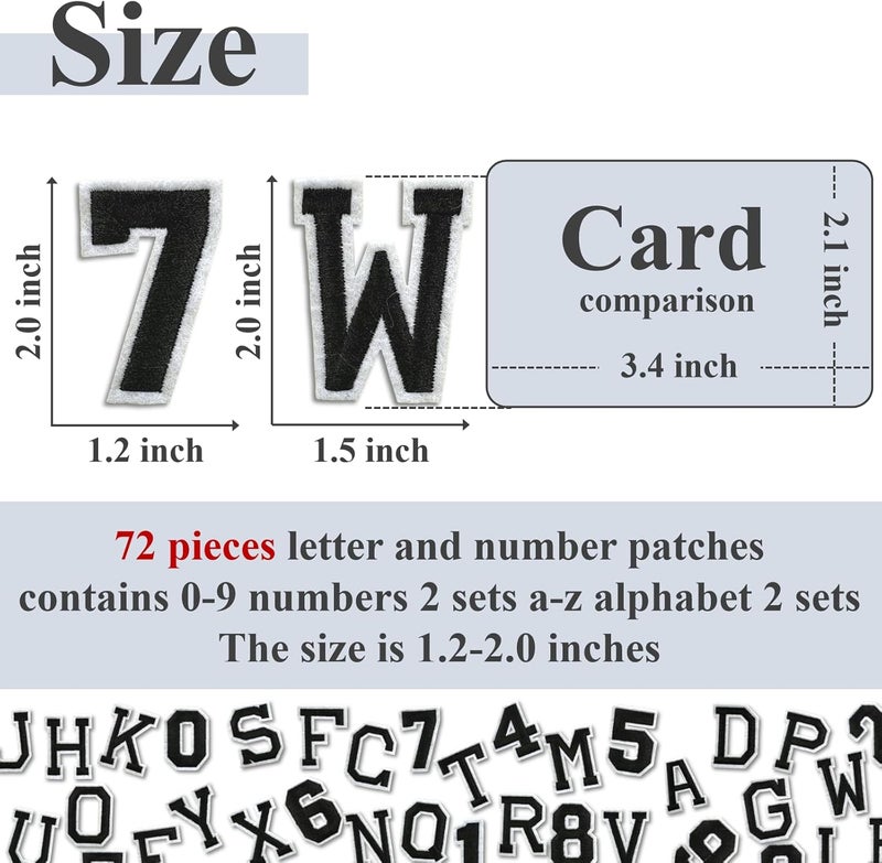 Cazzon Letter and Number Iron On Patches, A-Z Alphabet and Numbers 0-9 Embroidery Applique Patch, DIY Decorative Heat Press Patches for Clothing Jeans Jackets Backpacks Hats (Black 72 Pcs) - Image 2
